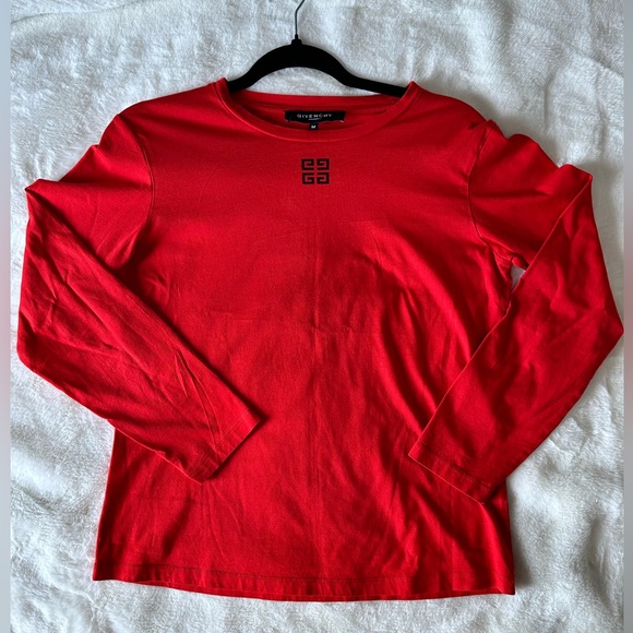 Givenchy Tops - Givenchy Red Long Sleeve Logo T-shirt